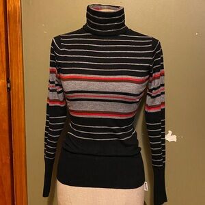 Black/Red/Gray Striped High Neck Sweater